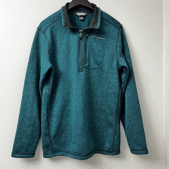 Eddie Bauer 1/4 Zip Mens Pullover Med Teal Heather Fleece Hiking Preppy Golf - Picture 1 of 11